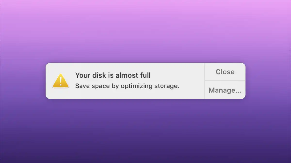 Mac showing an almost full storage warning
